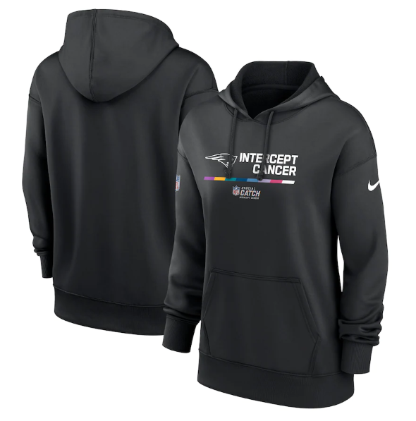 Women's New England Patriots 2022 Black NFL Crucial Catch Therma Performance Pullover Hoodie(Run Small)
